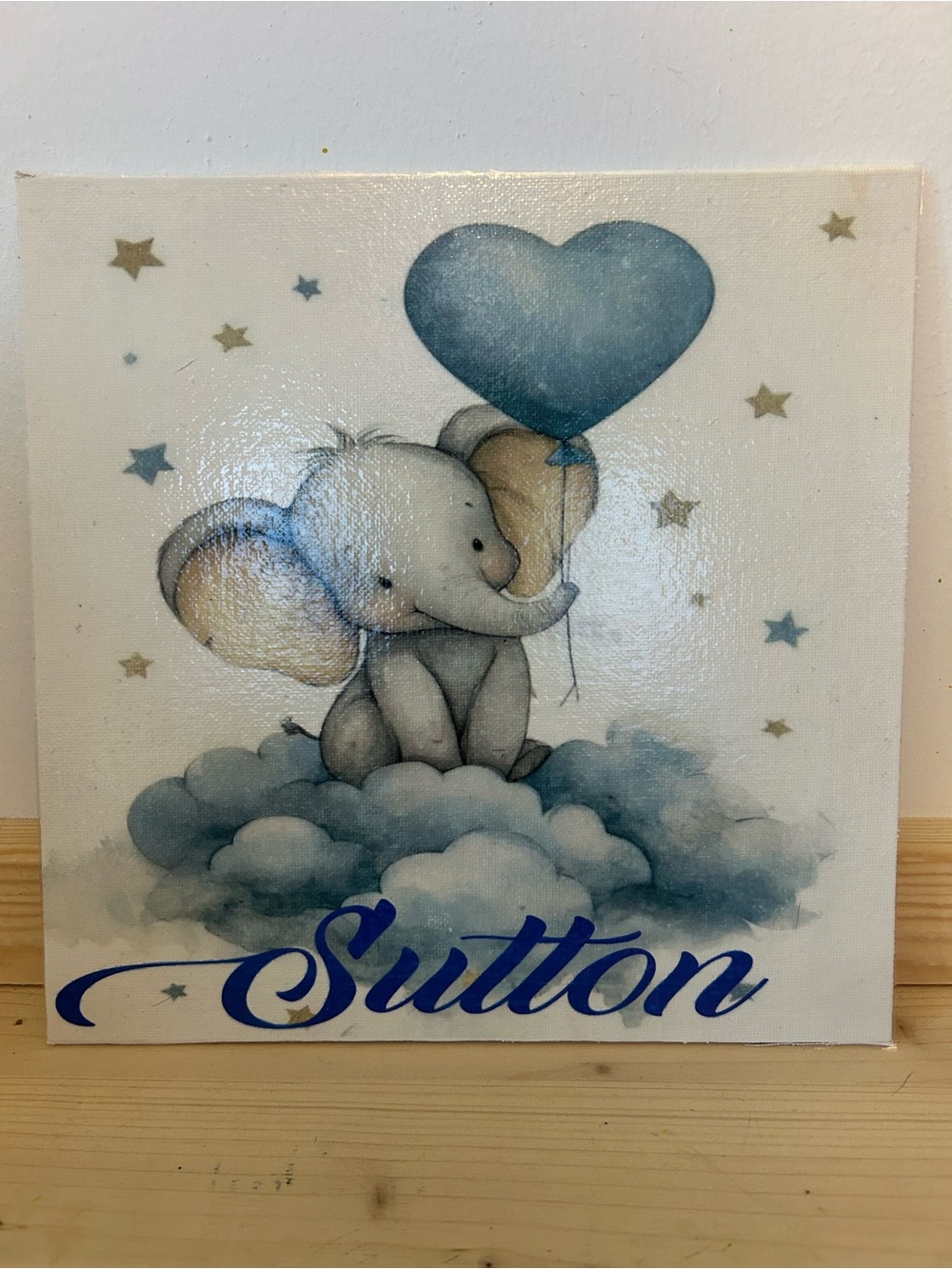 Personalized baby Blue Elephant Wall Art Canvas